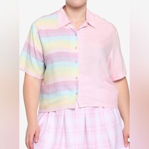 Hot Topic Pastel Striped and Pink Button-Up Top
